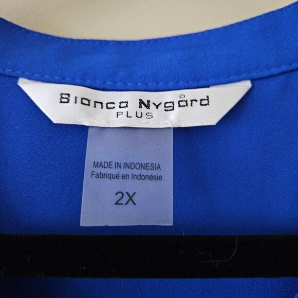 Bianca Nygard Top Womens 2X Blue Sleeveless Button Up Flowy Assymetric Hem Boho - Picture 4 of 14
